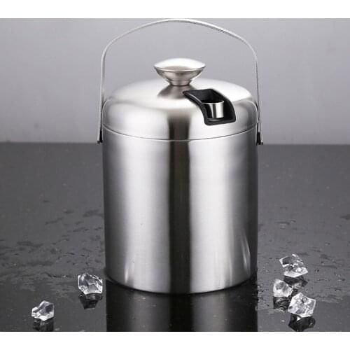 Double-Wall Stainless Steel Insulated Chilling Ice Bucket with Lid Tong Handle