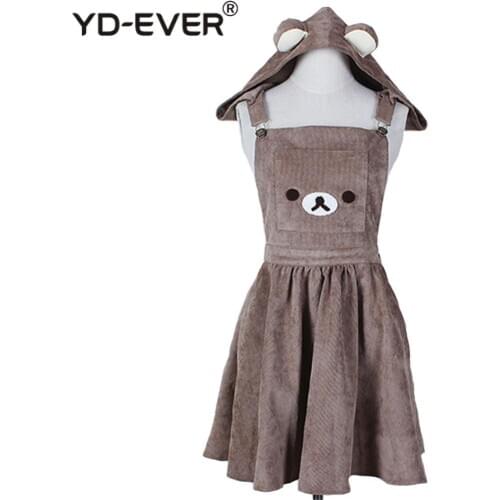 Japanese A-Line Dress Cute Bear Embroidery Gown Harajuku Lolita Dress