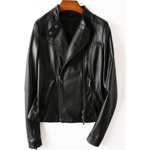 100% Natural Genuine Leather Jacket Women Spring Autumn Moto Biker Sheepskin Coat Female Short Streetwear Real Leather Jacket 01