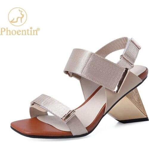 Phoentin Strange Metal High Heels Sandals Women 2021 Summer new Fashion runway Shoes Gladiator open toe Strap sandals FT1490