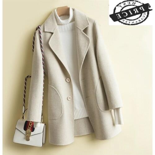Winter 100% Natural Wool Jacket Women Clothes 2021 Sided Woolen Coats Female Spring Autumn Slim Long Overcoat LWL1326