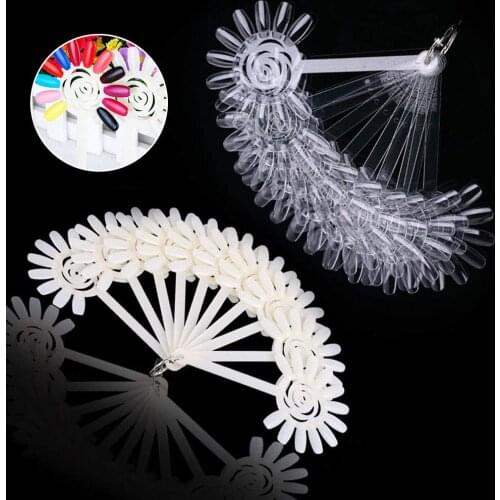 100Sets x 12 Tips Clear Natural Sunflower Nail Polish Display Sticks Ring False Nail Art Display Chart Practice Fan Wheel Tool
