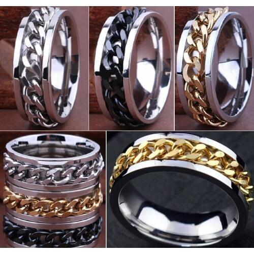 30pcs High Quality Comfort-fit Mens SPIN Chain Stainless steel Spinner Rings Wholesale Jewelry Job Lots
