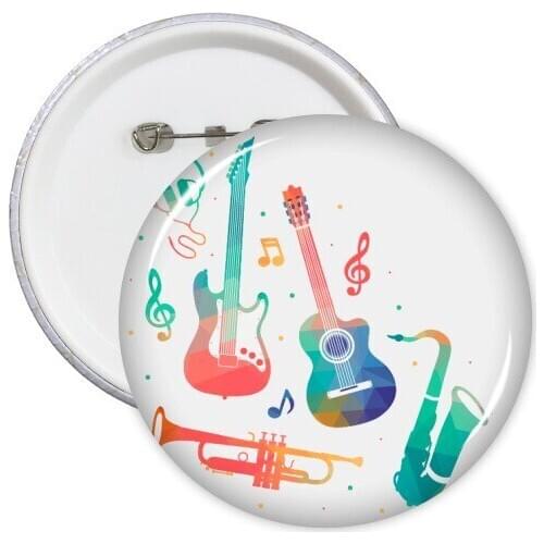 Music Green Pink Colorful Instruments Pattern Round Pins Badge Button Clothing Decoration 5pcs Gift