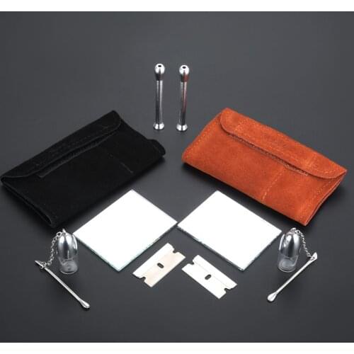 5pcs/set Portable Tobacco Pouch Snuff Kit Leather Storage Bag Mirror Bottle Tube Snorting Cigarette Distribution Smoker Gift