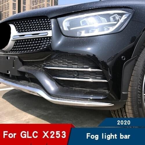 Car fog lights bright strip chrome for Mercedes GLC X253 coupe 300 2020 accessories front bumper decorative strip car stickers