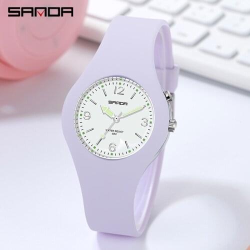SANDA Ladies Luxury Watch Quartz Simple Dial Casual Bracele Round Simple Silicone Strap Quartz Watch Clock Relogio Feminino