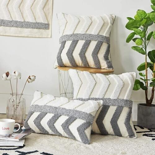 Cushion cover 30x50cm/45x45cm Pillow Cover Grey Ivory Embroidery Morroccan Style Zigzag for Home decoration Living room Bed Room
