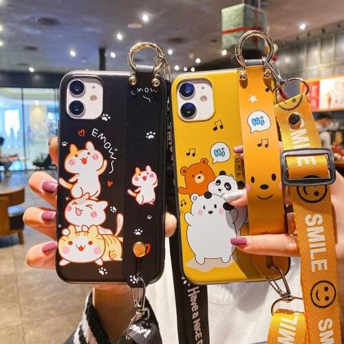 Phone Holder Case for Samsung Galaxy A51 A30S A20 A10 M30 M20 A71 A80 A70 A60 A50 A40 A30 A10S A20S Cat panda Wrist Strap Case