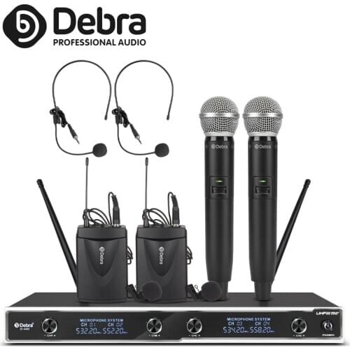 Debra D-440 Professional Wireless Microphone System With Lavalier,Headset& Handheld for Stage Church Family Party Small Karaoke