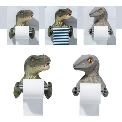 3D Dinosaur Roll Paper Holder Wall-mounted Toilet Paper Rack Tyrannosaurus Decorative Tissue Towels Holder for Bathroom Home
