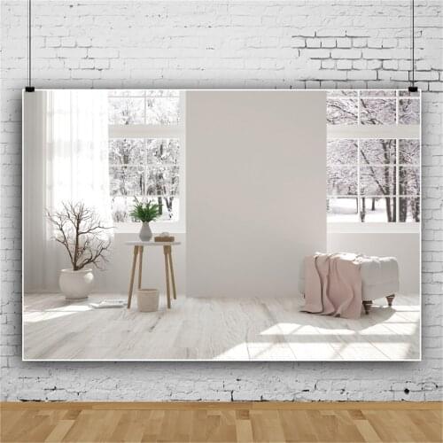 Photographic Backdrops Winter Snow White Living Room Curtain Window Sunshine Cozy Scenic Interior Photo Background Photo Studio