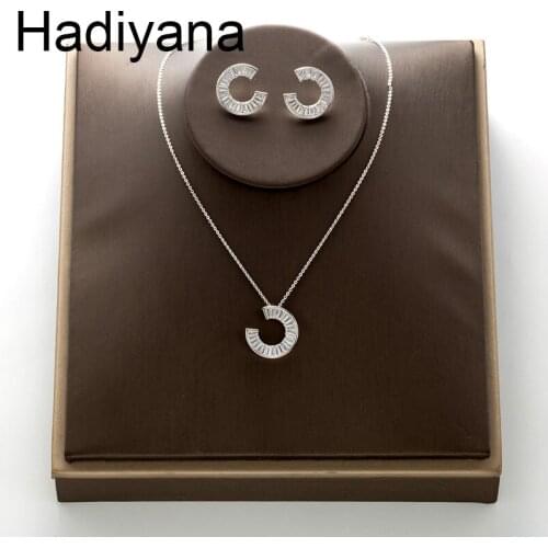 Hadiyana 2018 new inlaid zircon pendant earrings set round fashion ladies suit party necklace clavicle chain gift TZ5054