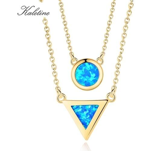 KALETINE 925 Sterling Silver Necklace Charm Blue Opal Africa Map Pendant Necklace For Women Gold Jewelry Wholesale lots bulk