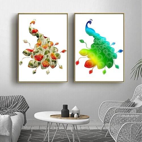 Oil Painting Pattern Peacock Decor for Room Poster Canvas Print Painting Wall Art Living Room Home Decoration