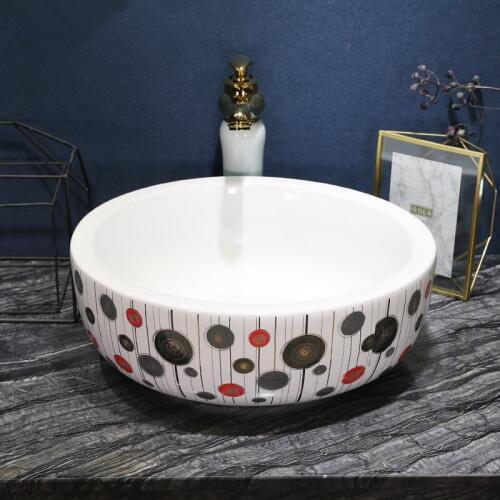 China Painting Ceramic Painting Art Lavabo Bathroom Vessel Sinks Round counter top wash basin