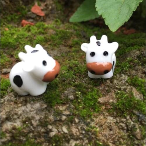 2 PCS Mini Milk Cow Doll Figurine Fairy Garden Miniature Garden Moss Micro Landscape Ornament Decoration Craft Doll House Toy