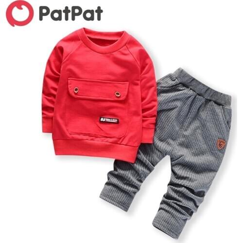 PatPat 2020 New Autumn and Winter Pocket Front Sweatshirt and Pants Set for Toddler Boy Sets Baby and Kids Clothing