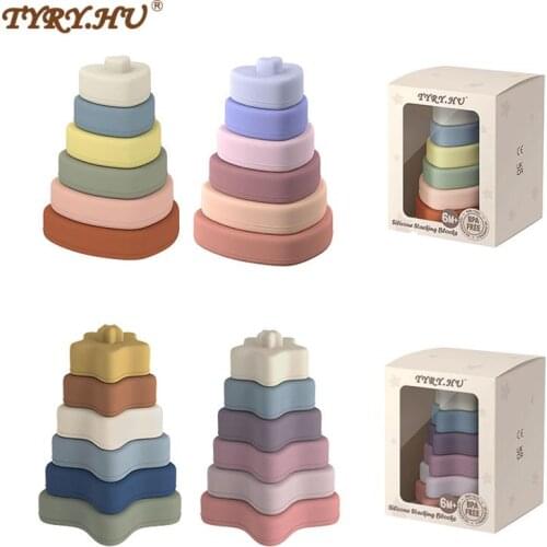 TYRY.HU 6PC Silicone Star Love Building Blocks Childrens Educational Stacking Toys For kids Montessori Funny Early Baby Toys