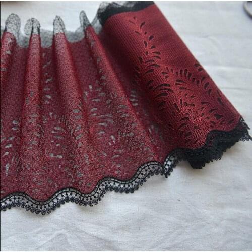 2 Meters Wide Embroidered Mesh Burgundy Lace Lrim Exquisite Lace Fabric for Wedding Dress 21cm Width