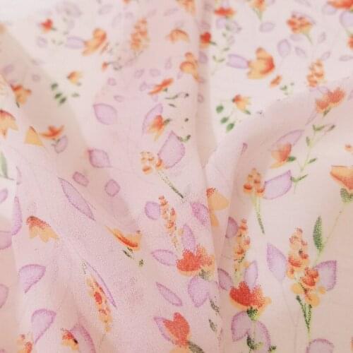 One meter Summer new pink pearl Chiffon fabric Fruity cute print tissu Dress shirt fabrics