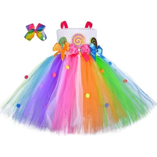 Sweet Candy Girls Tutu Dress Rainbow Princess Girl Birthday Party Dress Candy Lollipop Kids Girls Easter Halloween Dress Costume