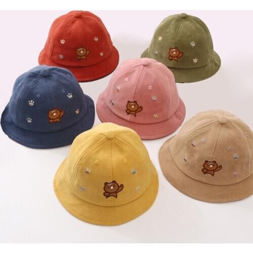 Lovely Cartoon Bear Autumn Spring Baby Hats Cotton Kids Boys Girls Bucket Caps Outdoor Sun Hats