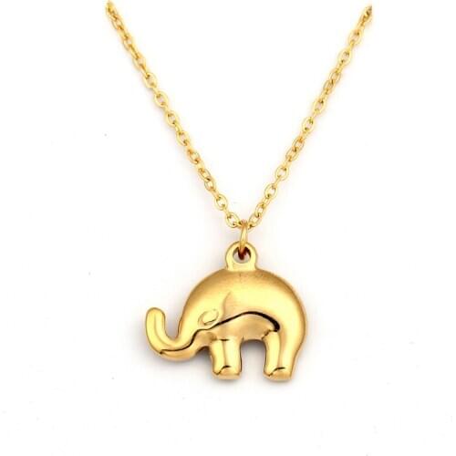 RIR Minimalist Golden Baby Elephant Necklace Simple African Elephant Animal Charm Pendant Stainless Steel Animal Jewelry
