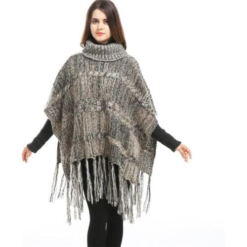 IANLAN Fashion Women Turtleneck Tassels Shawl Poncho Thickening Loose Cloak Female Casual Winter Large Thermal Pashmina IL00116