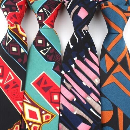 Necktie Trendy Mens Suit Accessories Gifts Printed Geometric Graphic Cotton 7cm Fashion British Casual Party Tie Wholesale