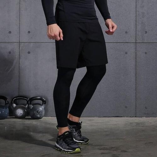 Men Running Sports Leggings Compression Pants Workout Gym Fitness Sportswear Polyester Bottom Black XXL Vansydical