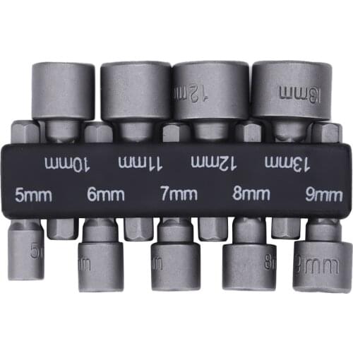 9pcs Hex Bit Master Socket 1/4' Drive Set Hand Tool Kit Nut Driver 5mm-13mm Hex Socket Sleeve Nozzles Nut Driver Set
