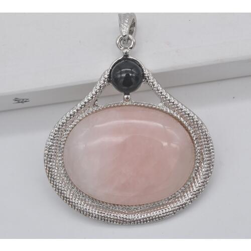 Natural Rose Crystal Stone GEM Oval GEM Pendant Jewelry W009