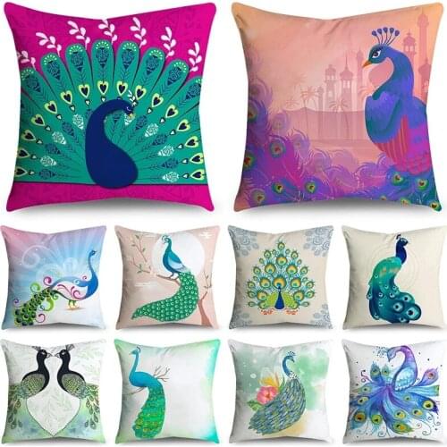 Cartoon Peacock bird animal print pillowcase polyester soft car sofa home decoration cushion cover cojines decorativos zuhause