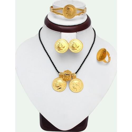 Fansheng gold color Ethiopia necklace / Earrings / ring / bangle wedding Eritrea / Africa gift coins jewelry Set