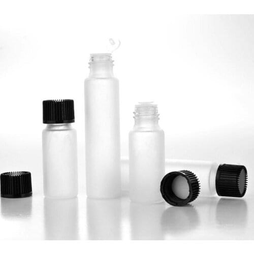 Wholesale 5ml 10ml Frosted Glass Essential Oil Bottle Orifice Reducer & cap Refillable Cosmetic Container