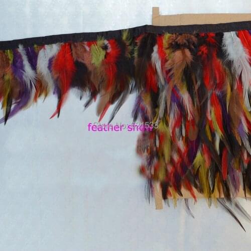 Rooster Trim,10Meters/lot- Multicolor Rooster Neck Hackle Feather Trimming hackle Feather Fringe 12cm Wide