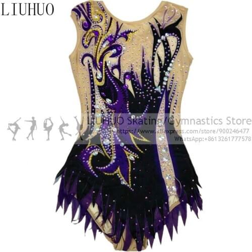 Ice Figure Skating Dress Girls Purple Lace Children Rhythmic Leotards Competition Artistic Dance Leotards Christmas Wholesale