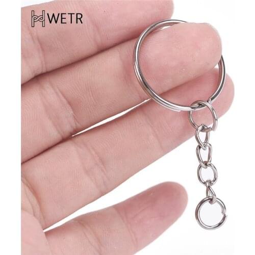 Polished Color 25mm Keyring Keychain Split Ring with Short Chain Key Rings Women Men DIY Key Chains Accessories 50pcs