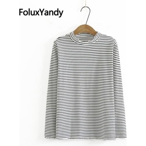 Striped Autumn Tops Plus Size Women Tops Ruffles O-neck Casual Long Sleeve T-shirts 3XL 4XL KKFY5672