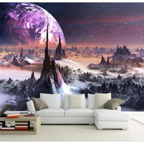 Custom wallpaper 3D stereo fantasy universe starry mountain TV background wall decoration painting waterproof material