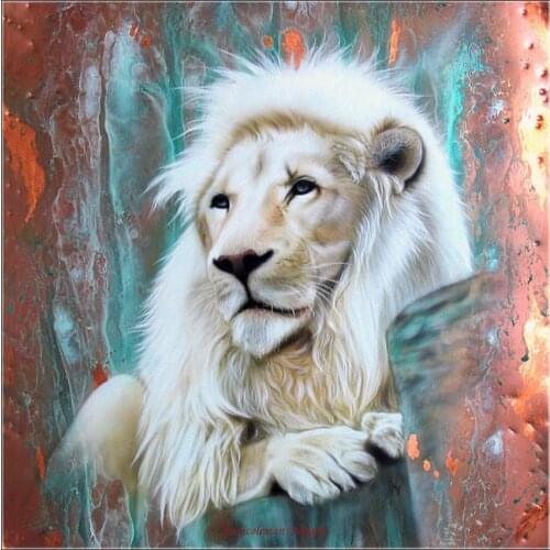 Counted Cross Stitch Kits Needlework Embroidery - 14 ct Aida Color DIY Arts Handmade Home Decor - Copper White Lion