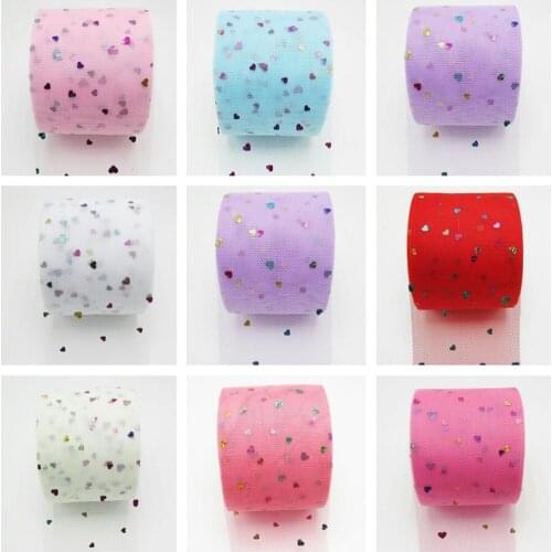 6cm25 yards/volume Color sequins/heart DIY handmade materials Tulle rolls Ribbon Tutu Wedding Christmas New Year decoration 60mm