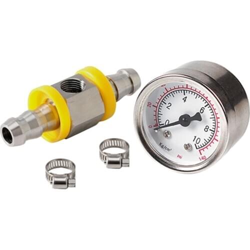 Universal Fuel Pressure Gauge 1/8 NPT(140 Psi) with 3/8 Inch Fuel Line Fuel Pressure Gauge Sensor T-Fitting Adapter