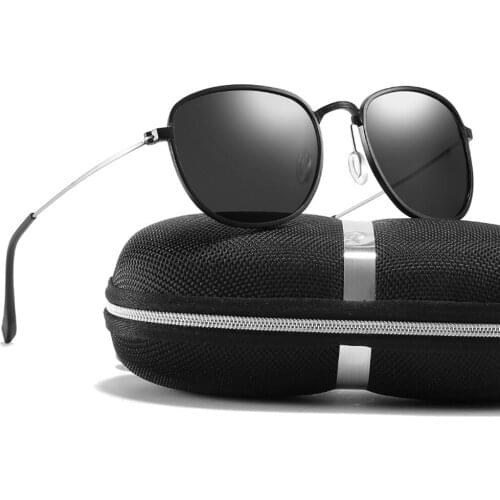 Al-mg Alloy Retro Vintage Round Black Polarized Sunglasses Custom Made Myopia Minus Prescription Polarized Lens -1 To-6