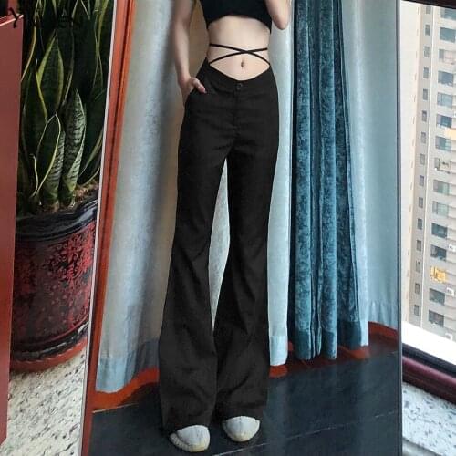 Yiallen2021 Harajuku High Waist Hin Thin Bandage Straight Pants Female High Quality ActivityTrousers Kpop Street Leisure Pants