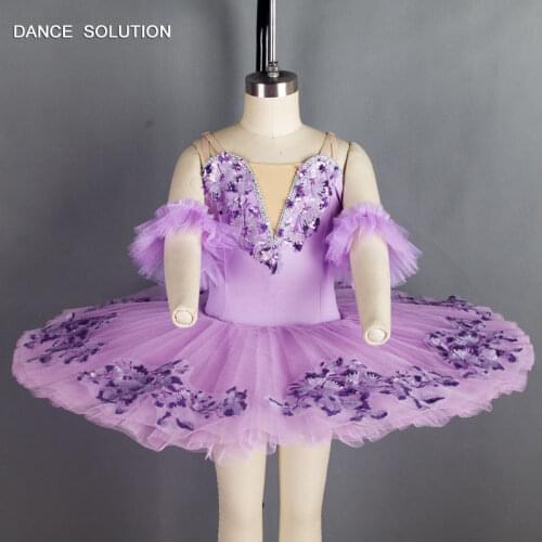 Lilac Stretch Spandex Bodice with Applique Pre-professional Leotard Tutu for Child & Adult Ballerina Performance Costume BLL043