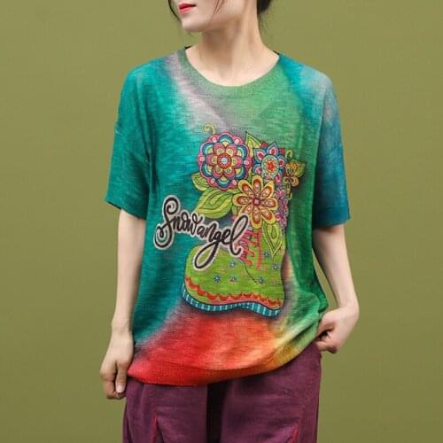 FairyNatural Women Unique Oil Painting Sunflower Colorful Print Knitted T-Shirt Cotton Short Sleeve Ladies Tops 2021 Summer Fall