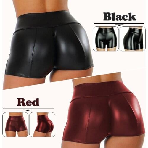 Women PU Leather Shorts Sexy High Waist Pole Dance Shorts Ladies Summer Booty Leather Shorts Party Club Outfits Clubwear Short