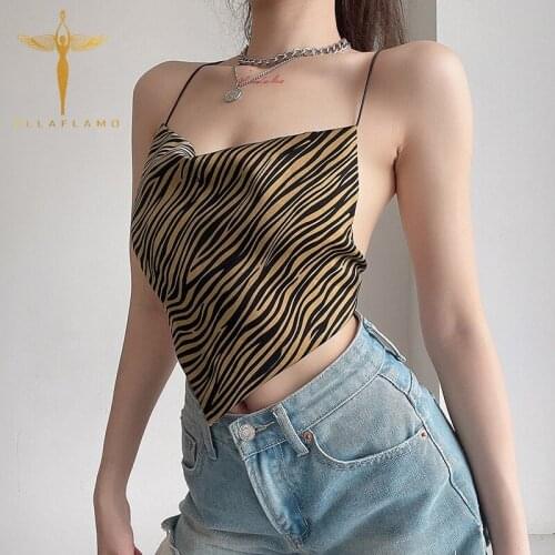 Zebra Print Camis Women Clothes Tube Top Sexy Sling Camis Cross Backless Tank Top Irregular Belly Band Nightclub Tank Female